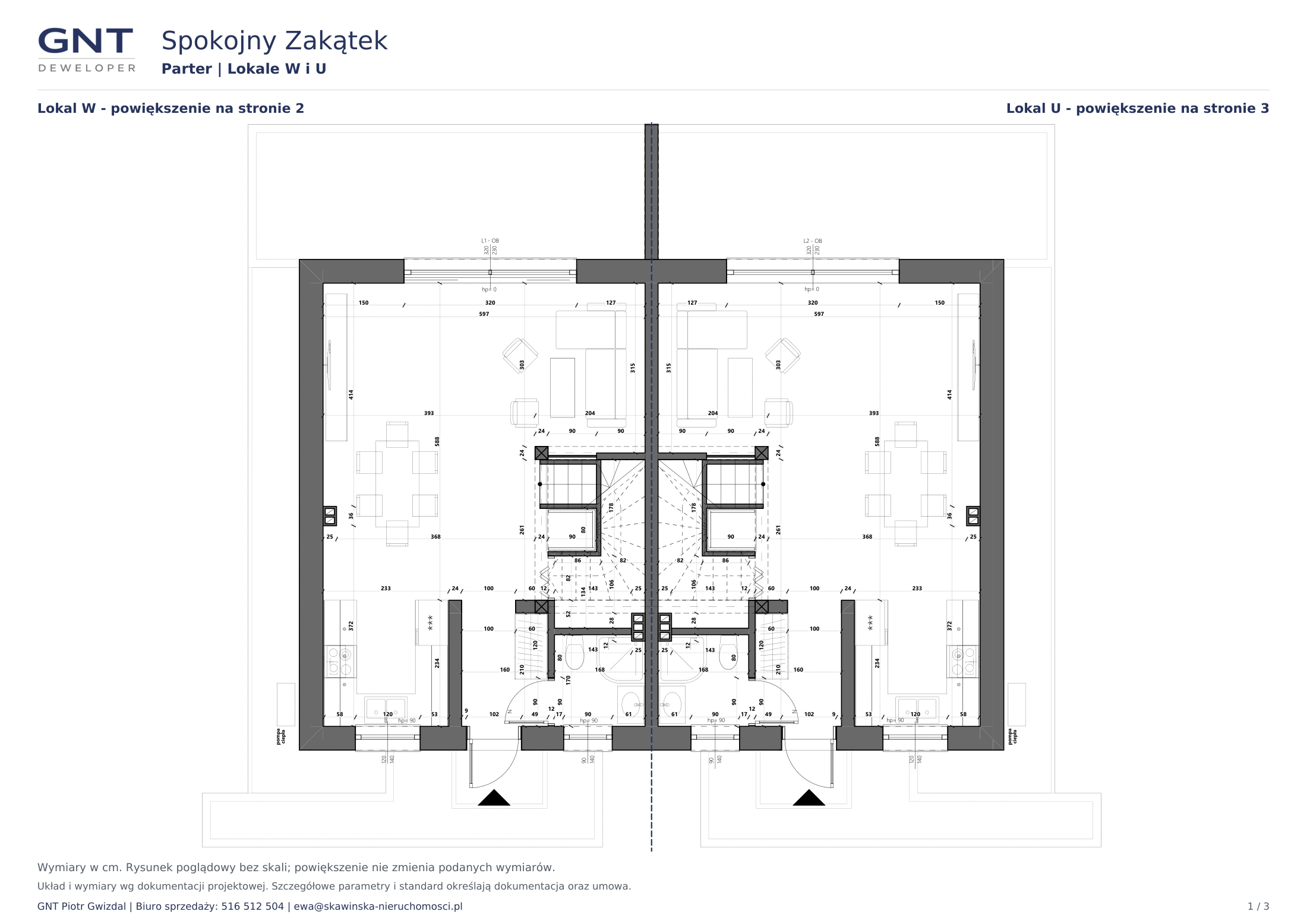 Rzut parteru mieszkań U i W